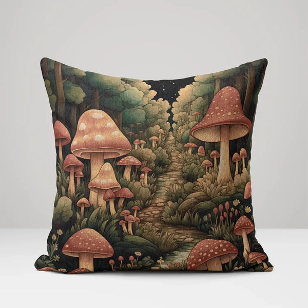 Enchanted Fungi Lane - Woven Throw Pillow