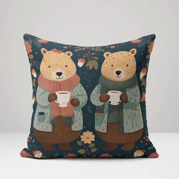 Forest Friends’ Tea Hour - Woven Throw Pillow