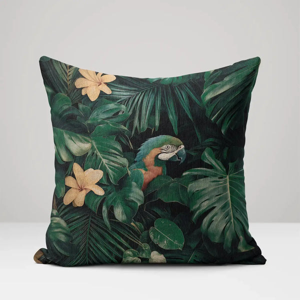 Parrot’s Secret Garden - Woven Throw Pillow