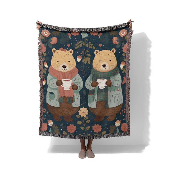Forest Friends’ Tea Hour- Woven Throw Blanket