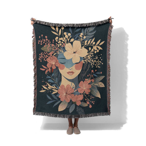 Moonlit Garden Goddess - Woven Throw Blanket