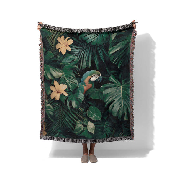 Parrot’s Secret Garden - Woven Throw Blanket