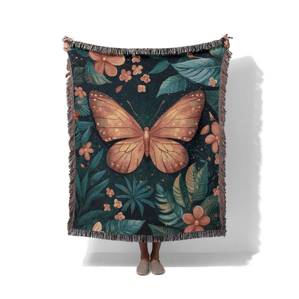 Moonlit Butterfly - Woven Throw Blanket